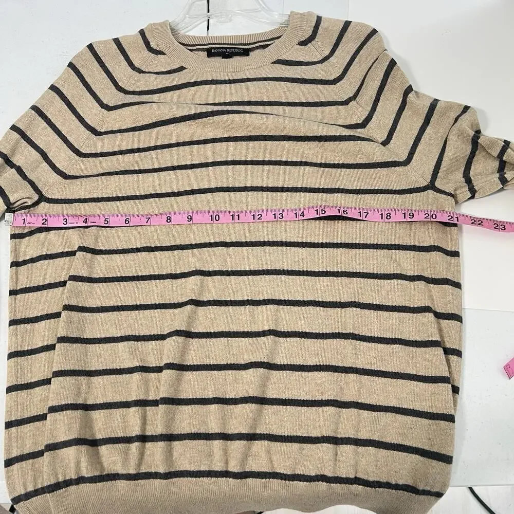 Banana Republic Large Silk Cotton Cashmere Blend Sweater Crew Neck Striped Beige